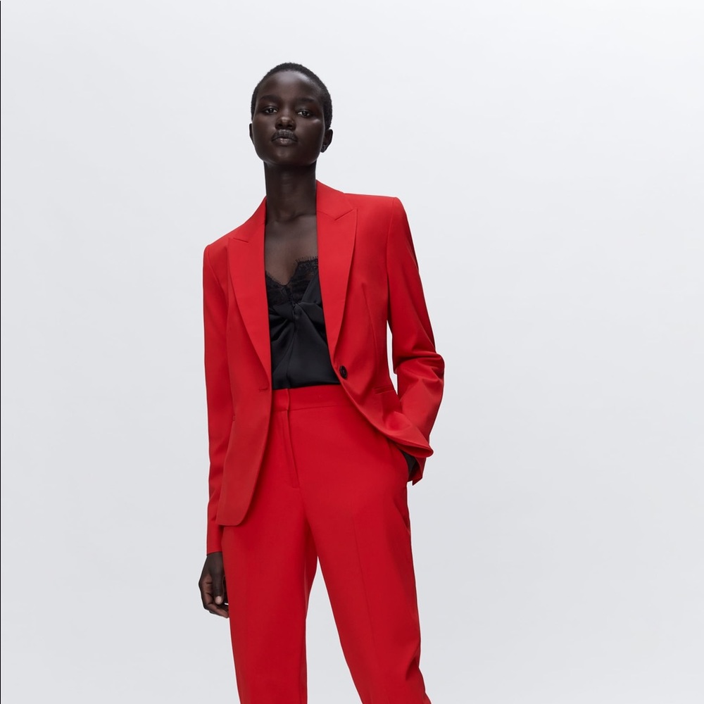 Zara Basic Blazer long sleeve with lapel collar, front welt pockets, back vent.